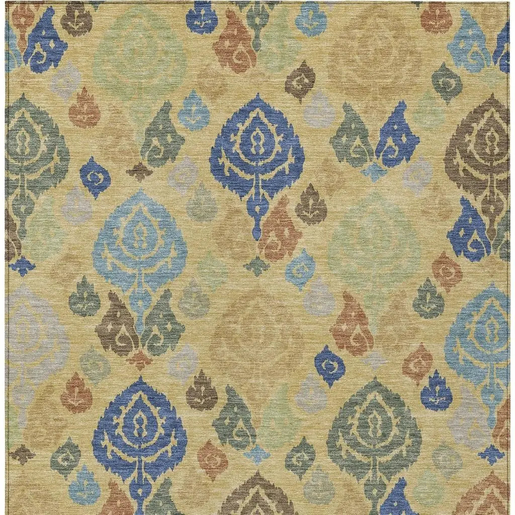9' X 12' Gold And Chocolate Damask Washable Indoor Outdoor Area Rug Homeroots Outdoor