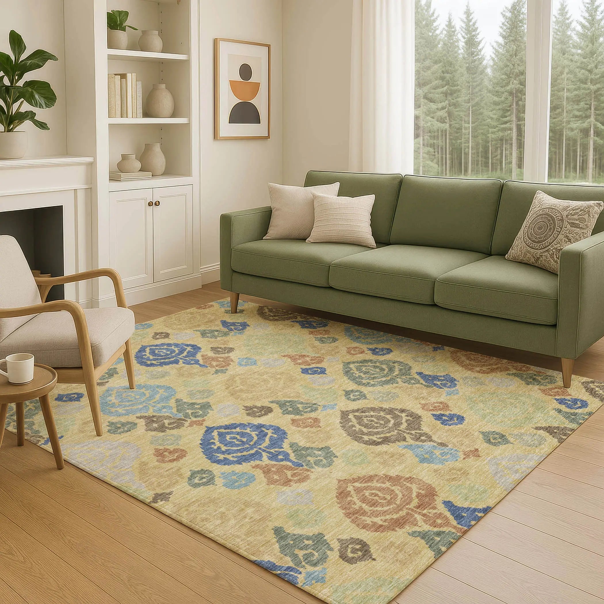 9' X 12' Gold And Chocolate Damask Washable Indoor Outdoor Area Rug Homeroots Outdoor