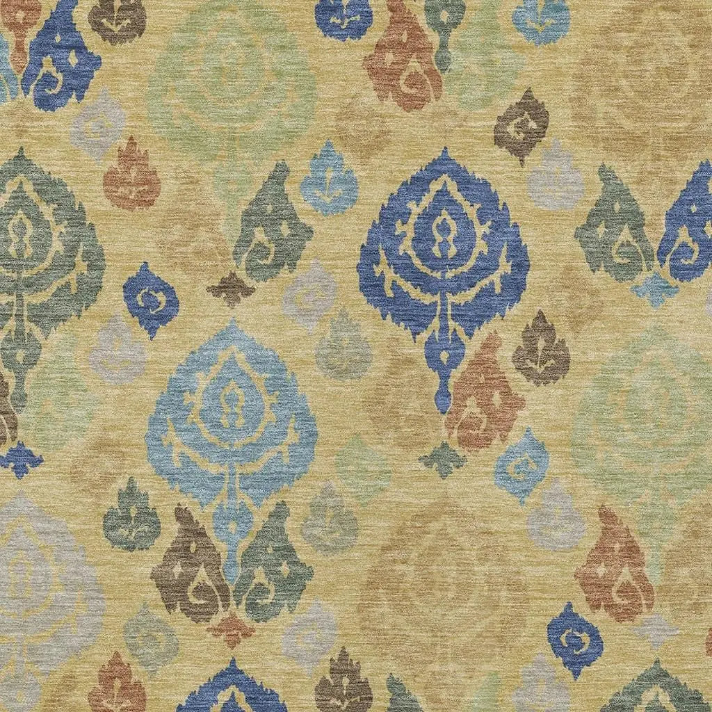9' X 12' Gold And Chocolate Damask Washable Indoor Outdoor Area Rug Homeroots Outdoor