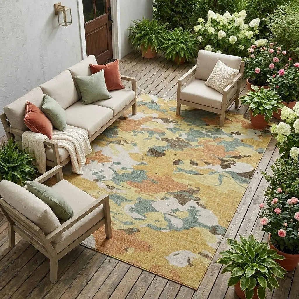 9' X 12' Gold And Copper Abstract Washable Indoor Outdoor Area Rug Homeroots Outdoor