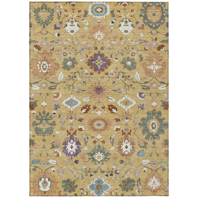 9' X 12' Gold And Copper Floral Medallion Washable Indoor Outdoor Area Rug Homeroots Outdoor