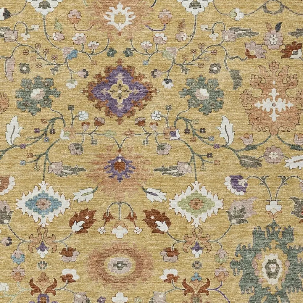 9' X 12' Gold And Copper Floral Medallion Washable Indoor Outdoor Area Rug Homeroots Outdoor