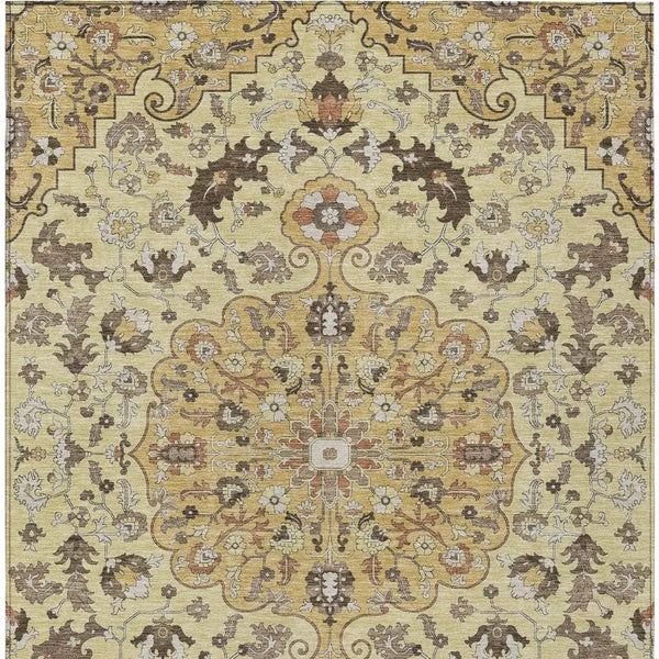 9' X 12' Gold And Copper Floral Medallion Washable Indoor Outdoor Area Rug Homeroots Outdoor