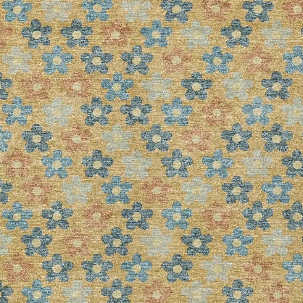 9' X 12' Gold And Copper Floral Washable Indoor Outdoor Area Rug Homeroots Outdoor