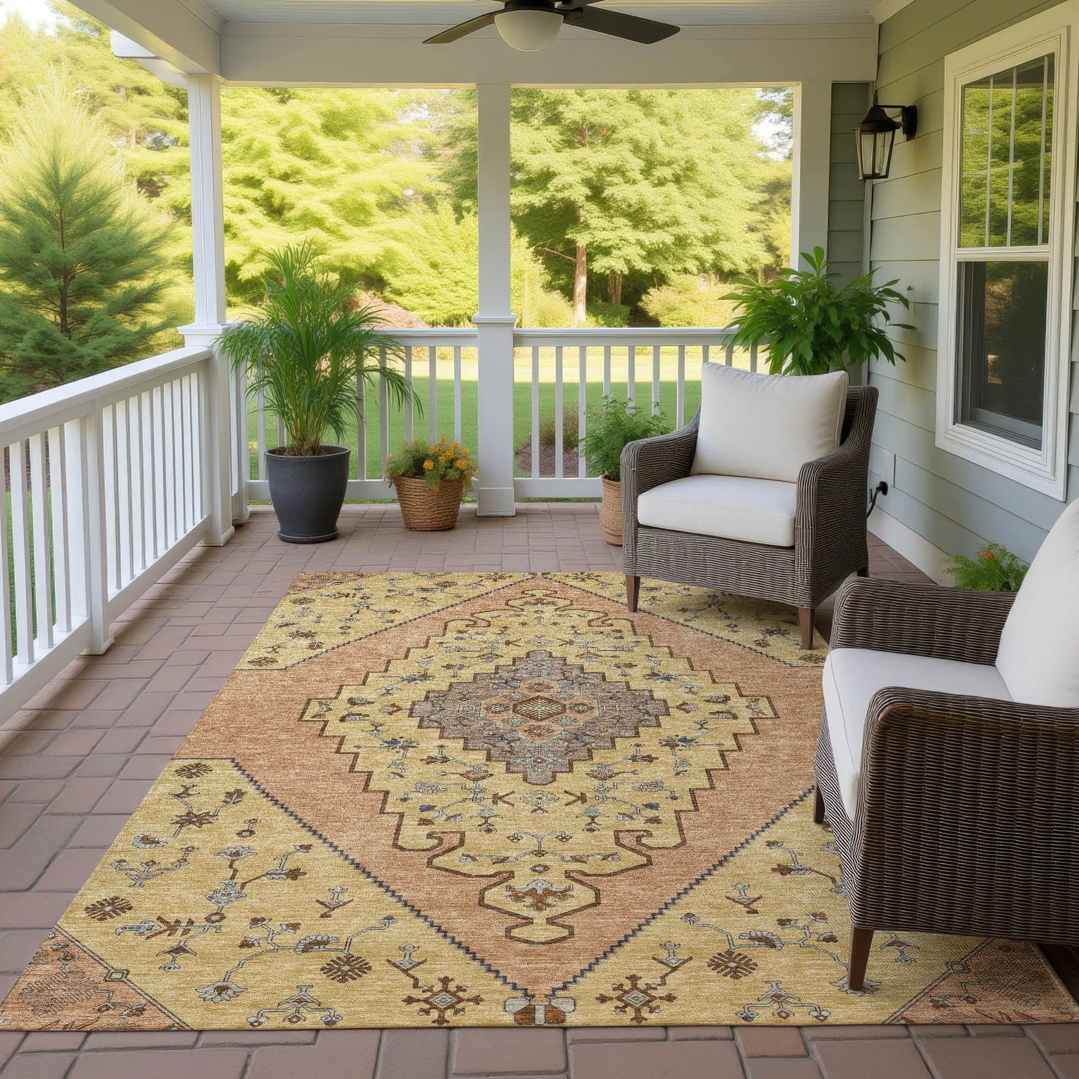 9' X 12' Gold And Copper Geometric Washable Indoor Outdoor Area Rug Homeroots Outdoor