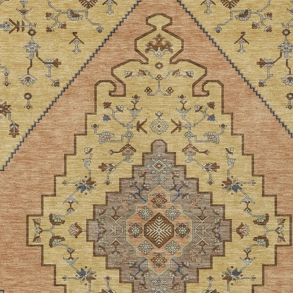 9' X 12' Gold And Copper Geometric Washable Indoor Outdoor Area Rug Homeroots Outdoor