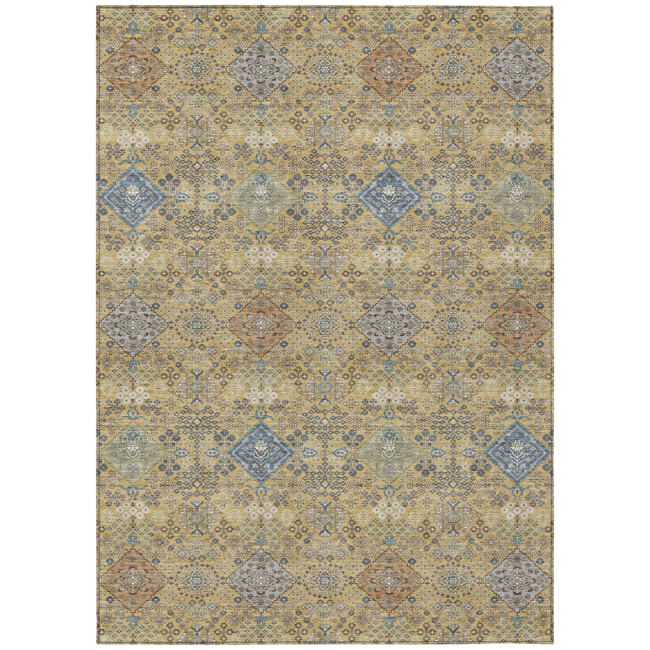 9' X 12' Gold And Copper Oriental Washable Indoor Outdoor Area Rug Homeroots Outdoor