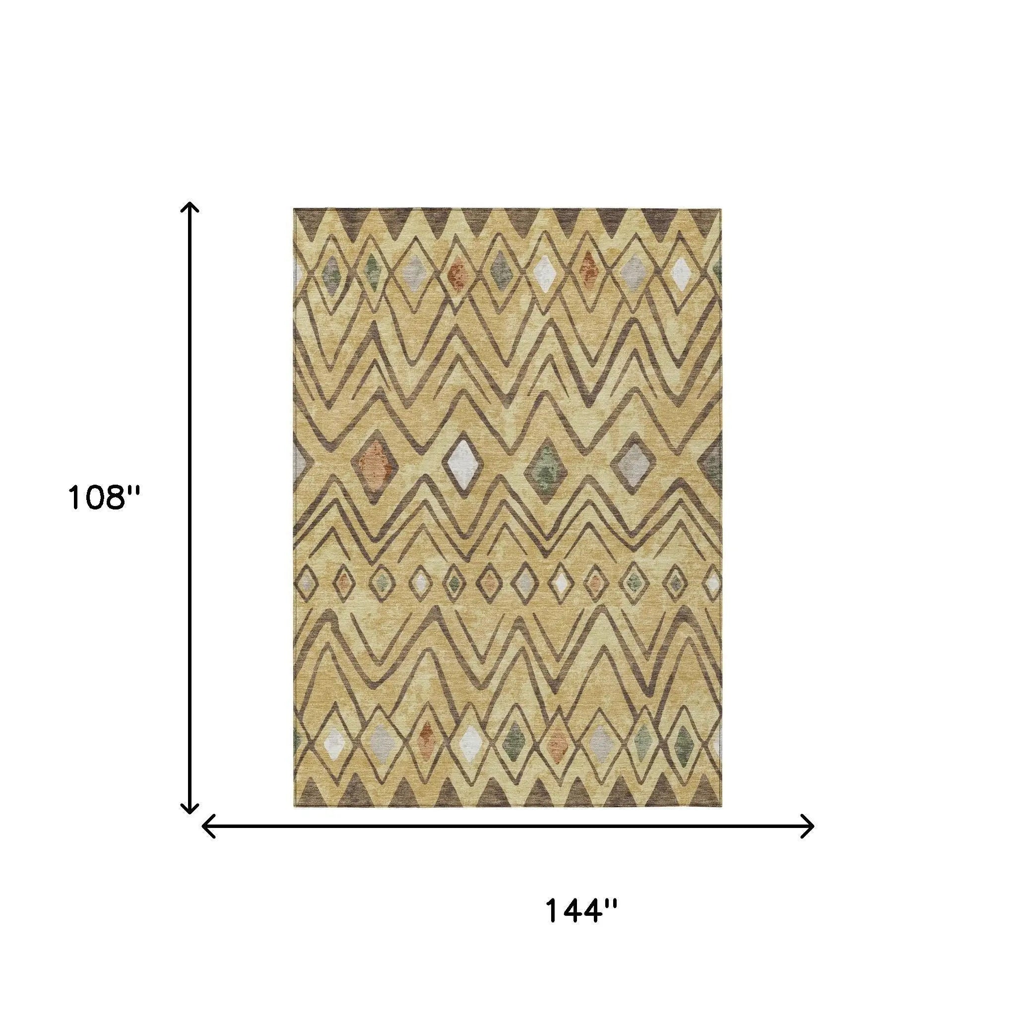 9' X 12' Gold And Green Geometric Washable Indoor Outdoor Area Rug Homeroots Outdoor
