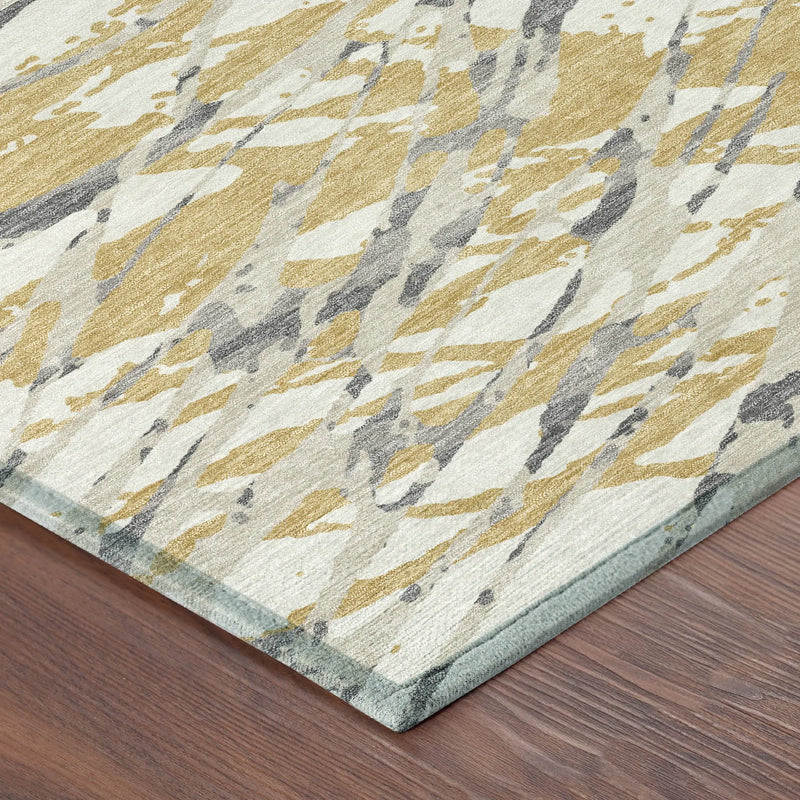 9' X 12' Gold And Ivory Abstract Washable Indoor Outdoor Area Rug Homeroots Outdoor