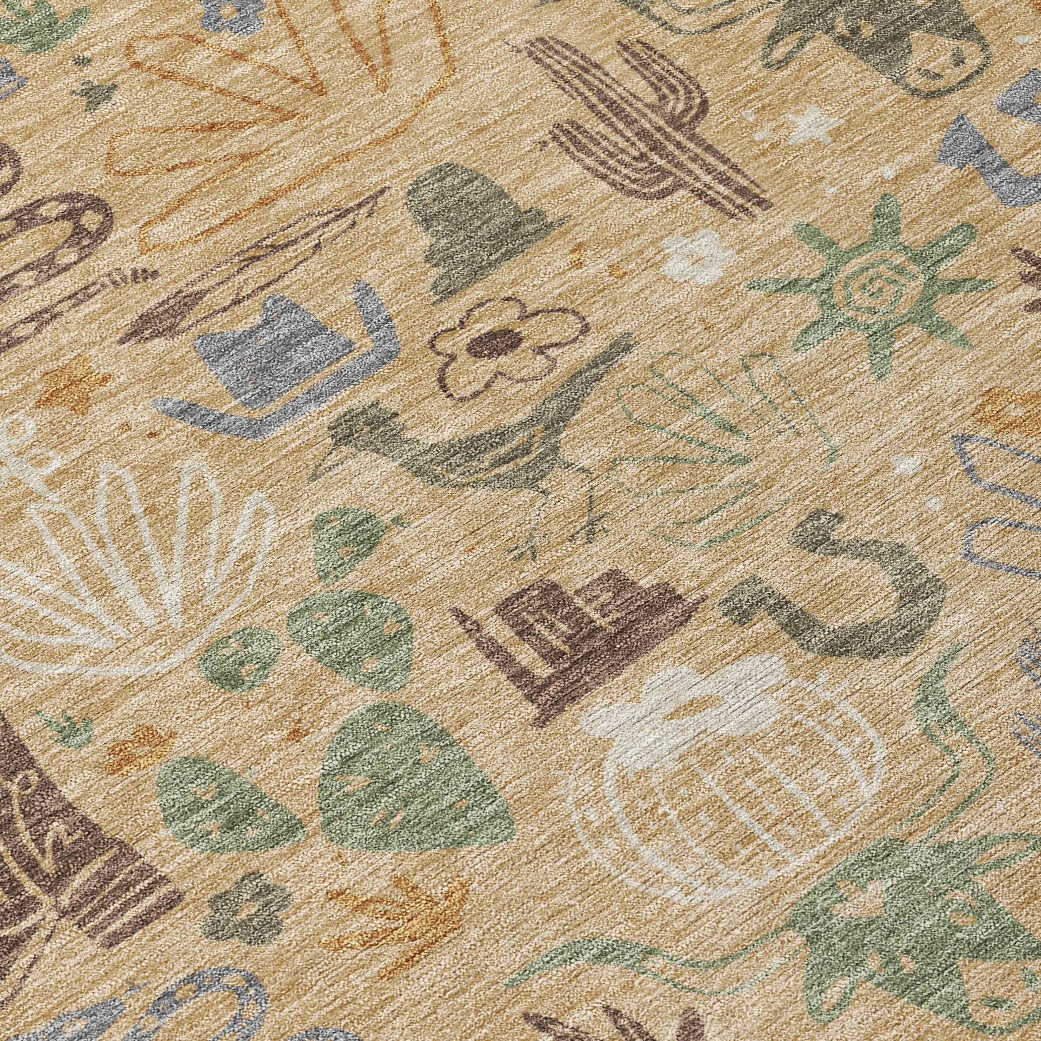 9' X 12' Gold And Ivory Cactus Washable Indoor Outdoor Area Rug Homeroots Outdoor