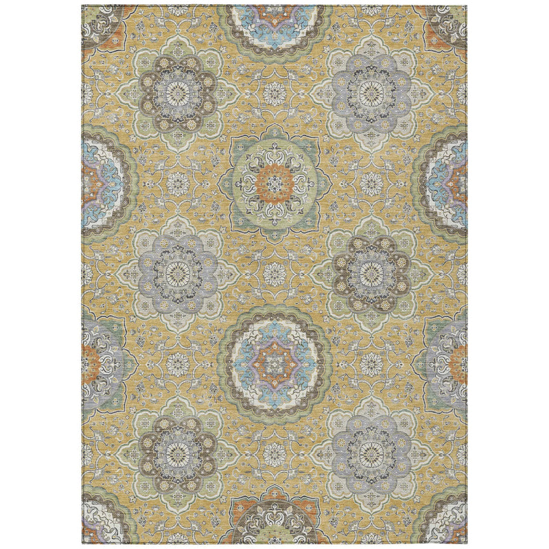 9' X 12' Gold And Ivory Floral Medallion Washable Indoor Outdoor Area Rug Homeroots Outdoor