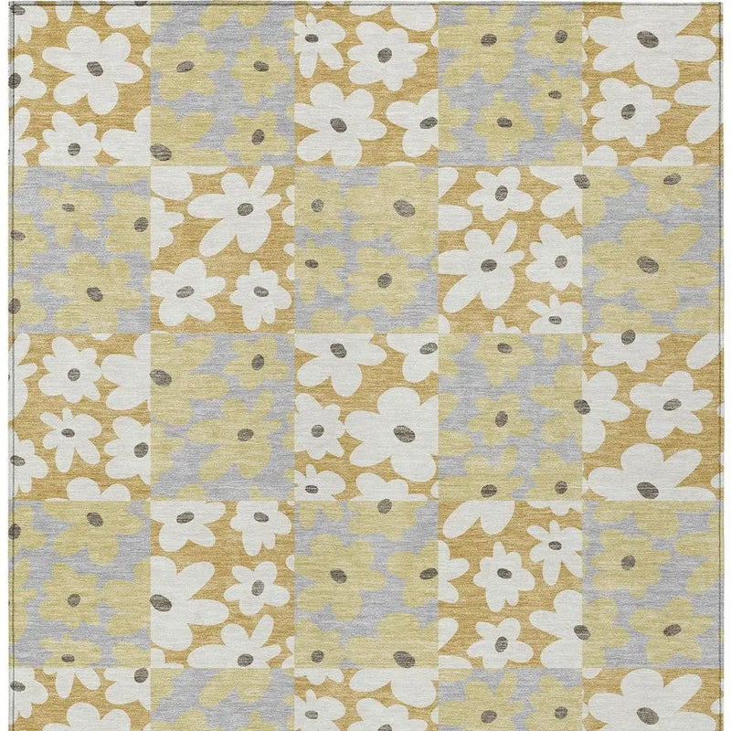 9' X 12' Gold And Ivory Floral Washable Indoor Outdoor Area Rug Homeroots Outdoor