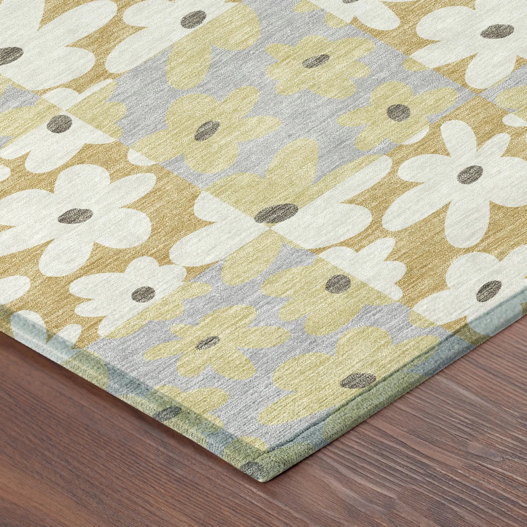 9' X 12' Gold And Ivory Floral Washable Indoor Outdoor Area Rug Homeroots Outdoor