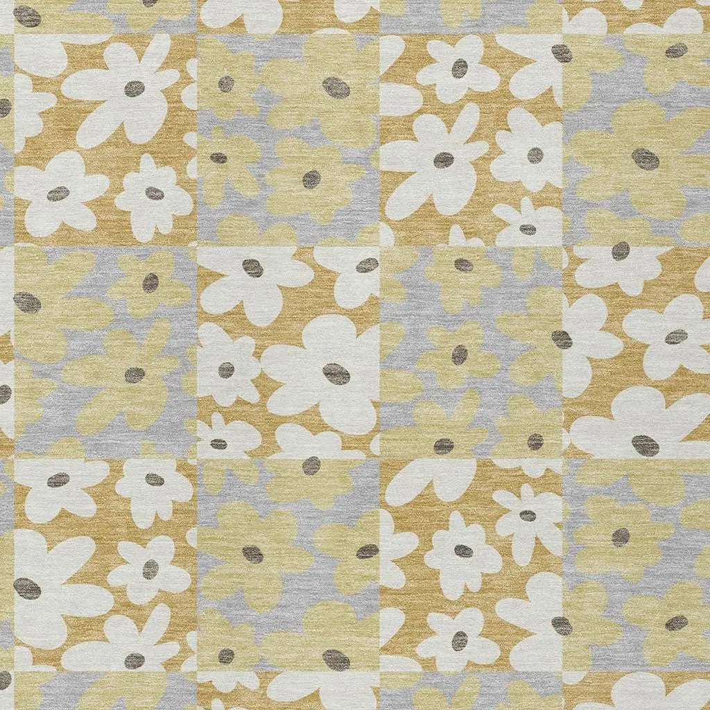 9' X 12' Gold And Ivory Floral Washable Indoor Outdoor Area Rug Homeroots Outdoor