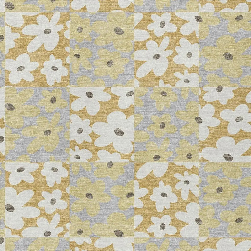 9' X 12' Gold And Ivory Floral Washable Indoor Outdoor Area Rug Homeroots Outdoor