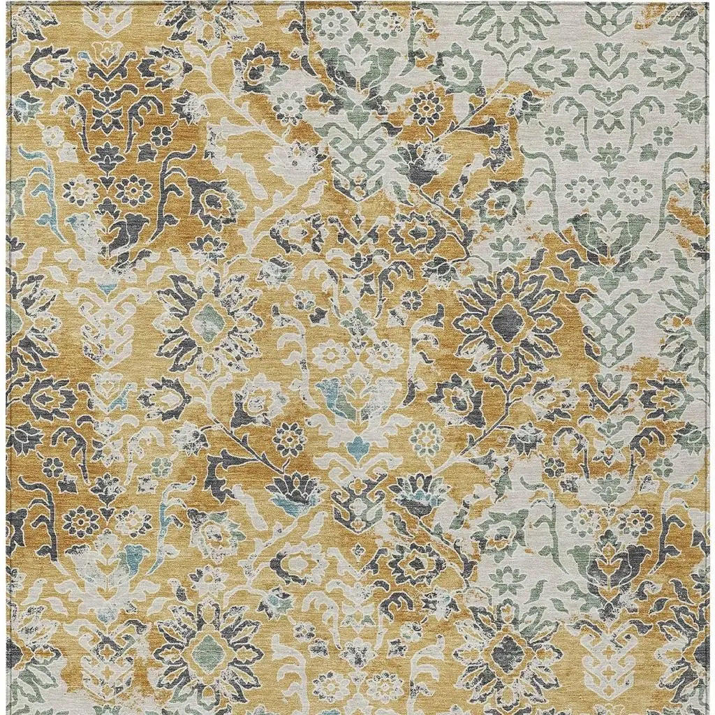 9' X 12' Gold And Ivory Geometric Washable Indoor Outdoor Area Rug Homeroots Outdoor