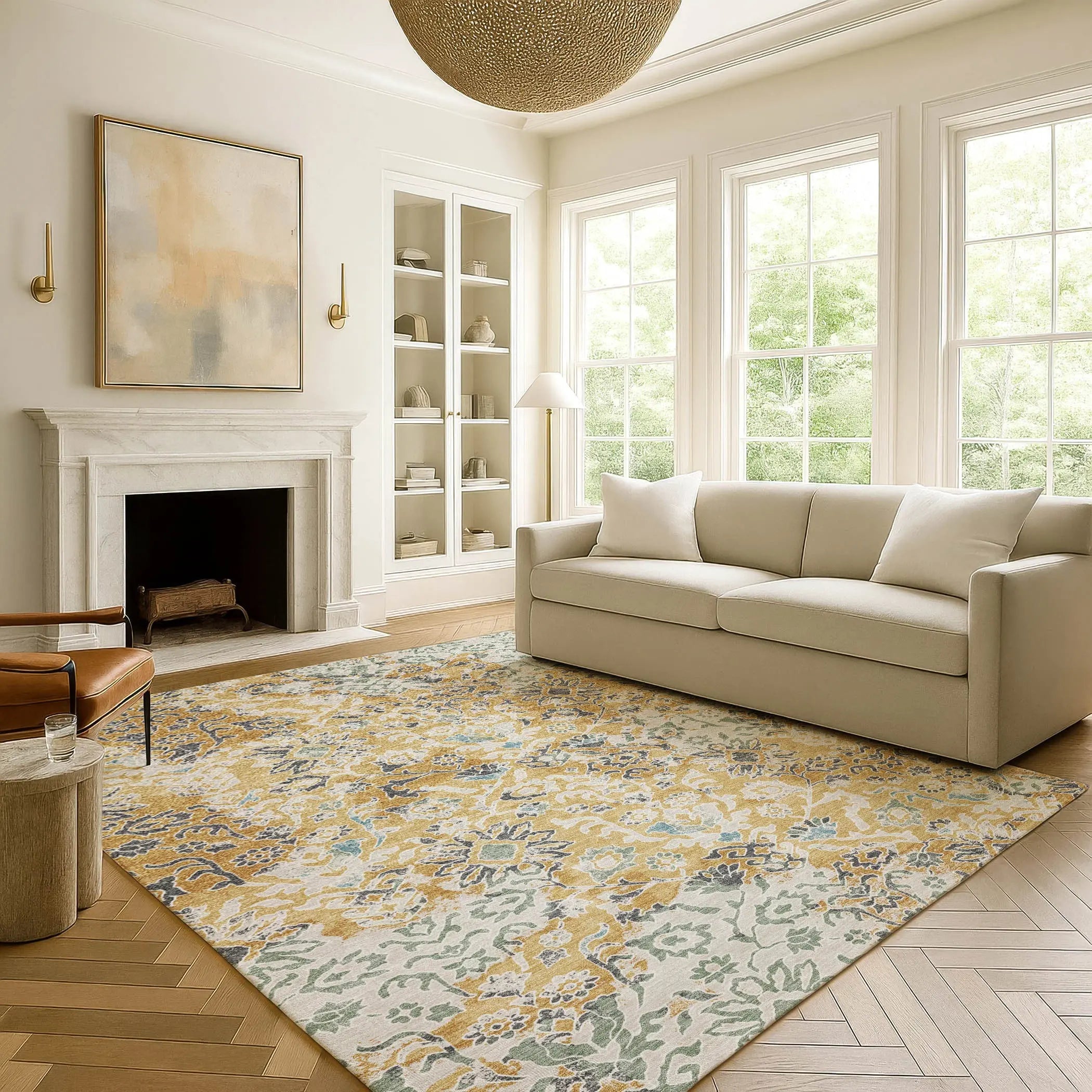 9' X 12' Gold And Ivory Geometric Washable Indoor Outdoor Area Rug Homeroots Outdoor