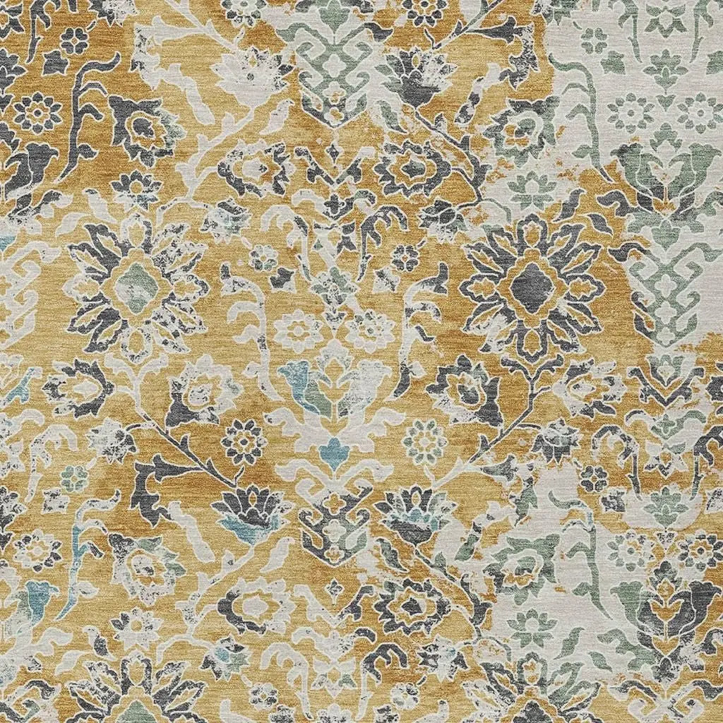 9' X 12' Gold And Ivory Geometric Washable Indoor Outdoor Area Rug Homeroots Outdoor