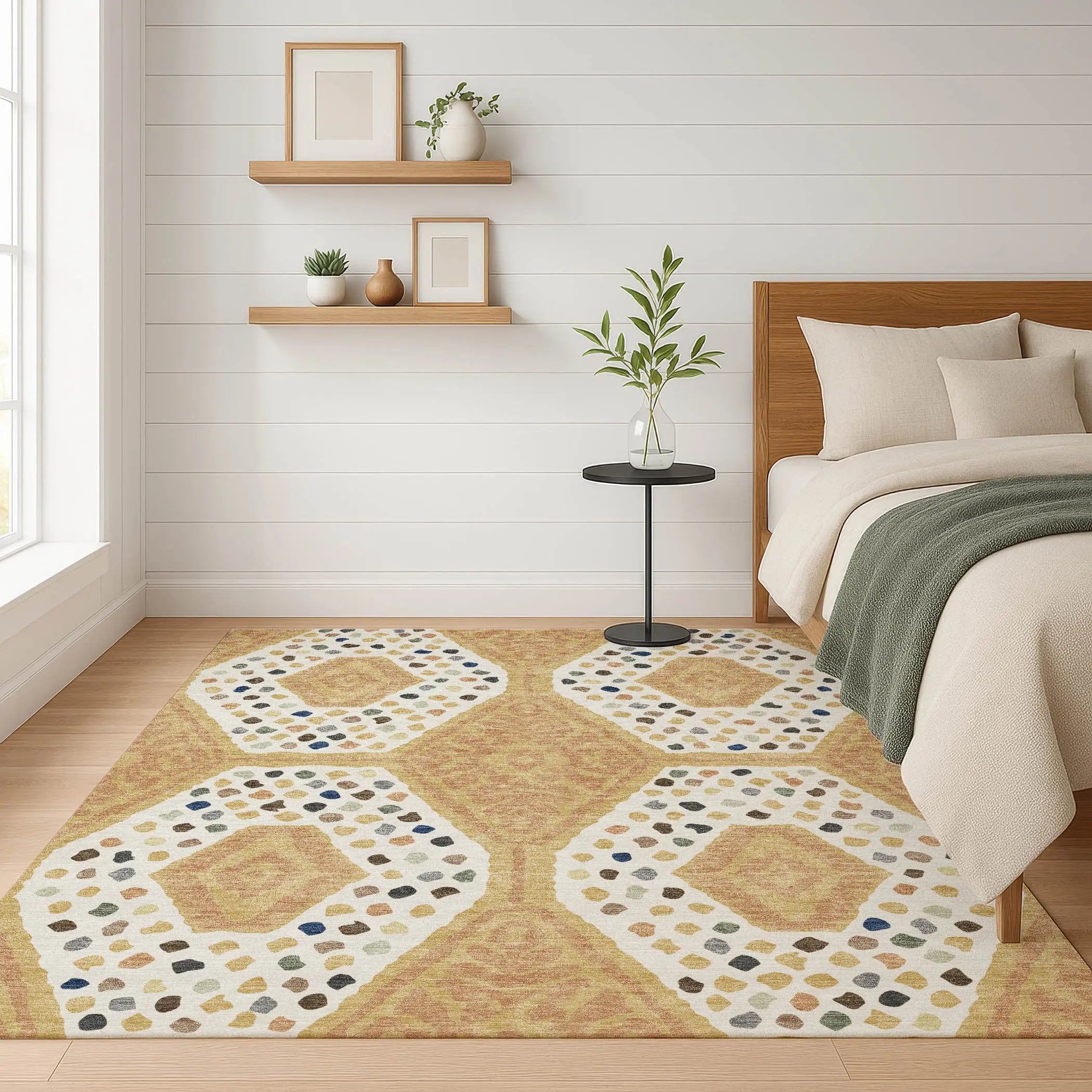 9' X 12' Gold And Ivory Tribal Washable Indoor Outdoor Area Rug Homeroots Outdoor