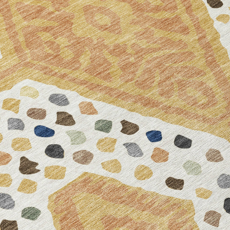 9' X 12' Gold And Ivory Tribal Washable Indoor Outdoor Area Rug Homeroots Outdoor