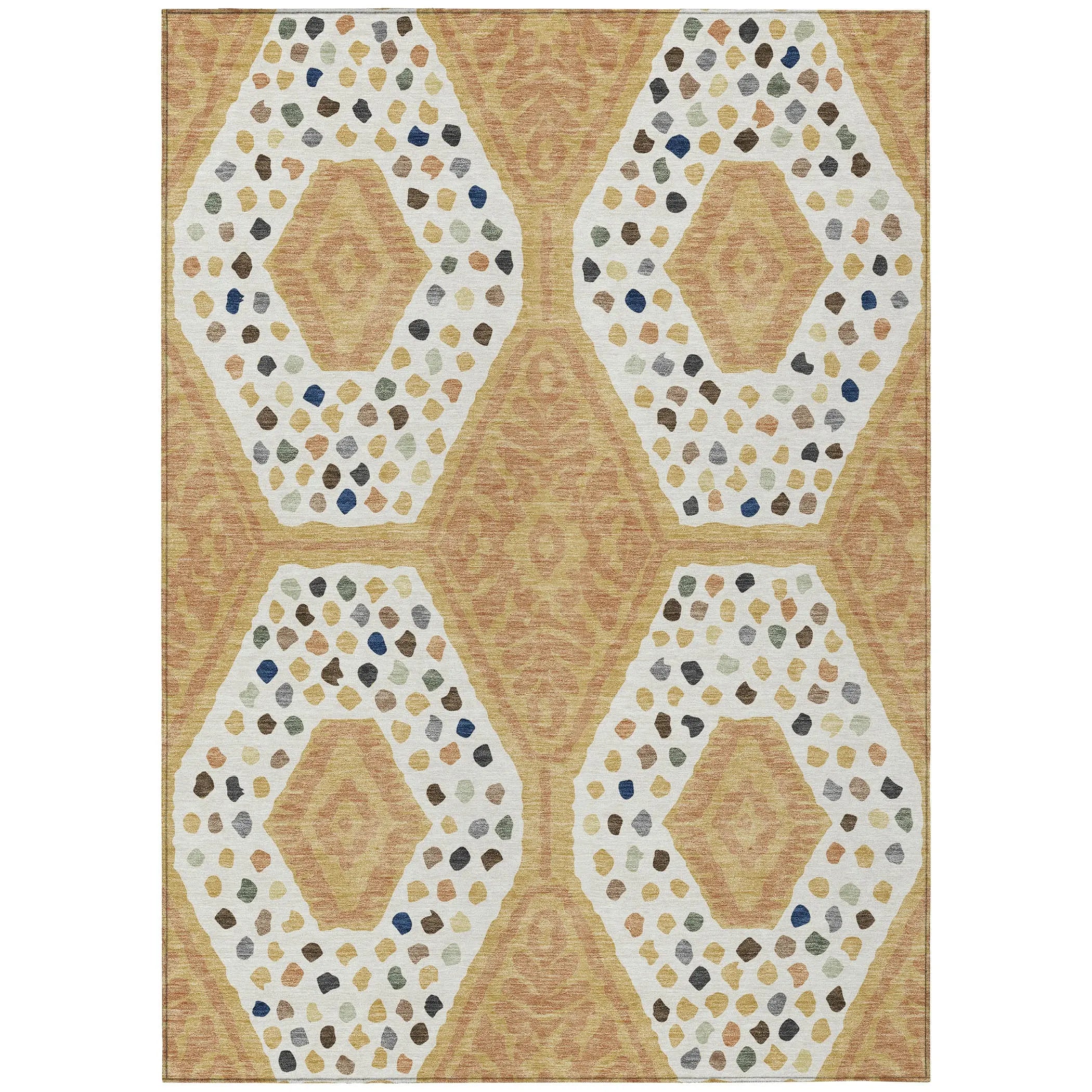 9' X 12' Gold And Ivory Tribal Washable Indoor Outdoor Area Rug Homeroots Outdoor