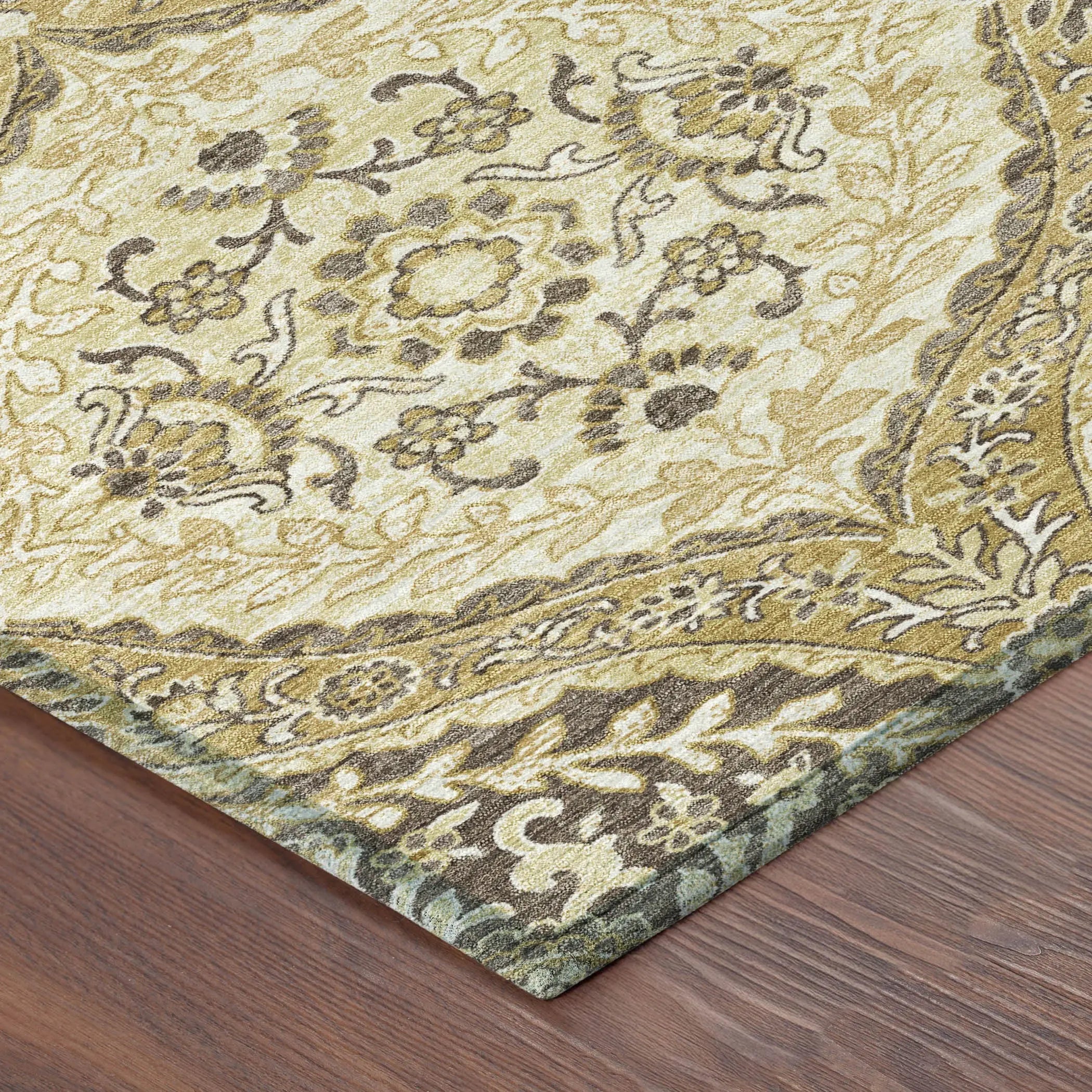 9' X 12' Gold And Khaki Ogee Washable Indoor Outdoor Area Rug Homeroots Outdoor