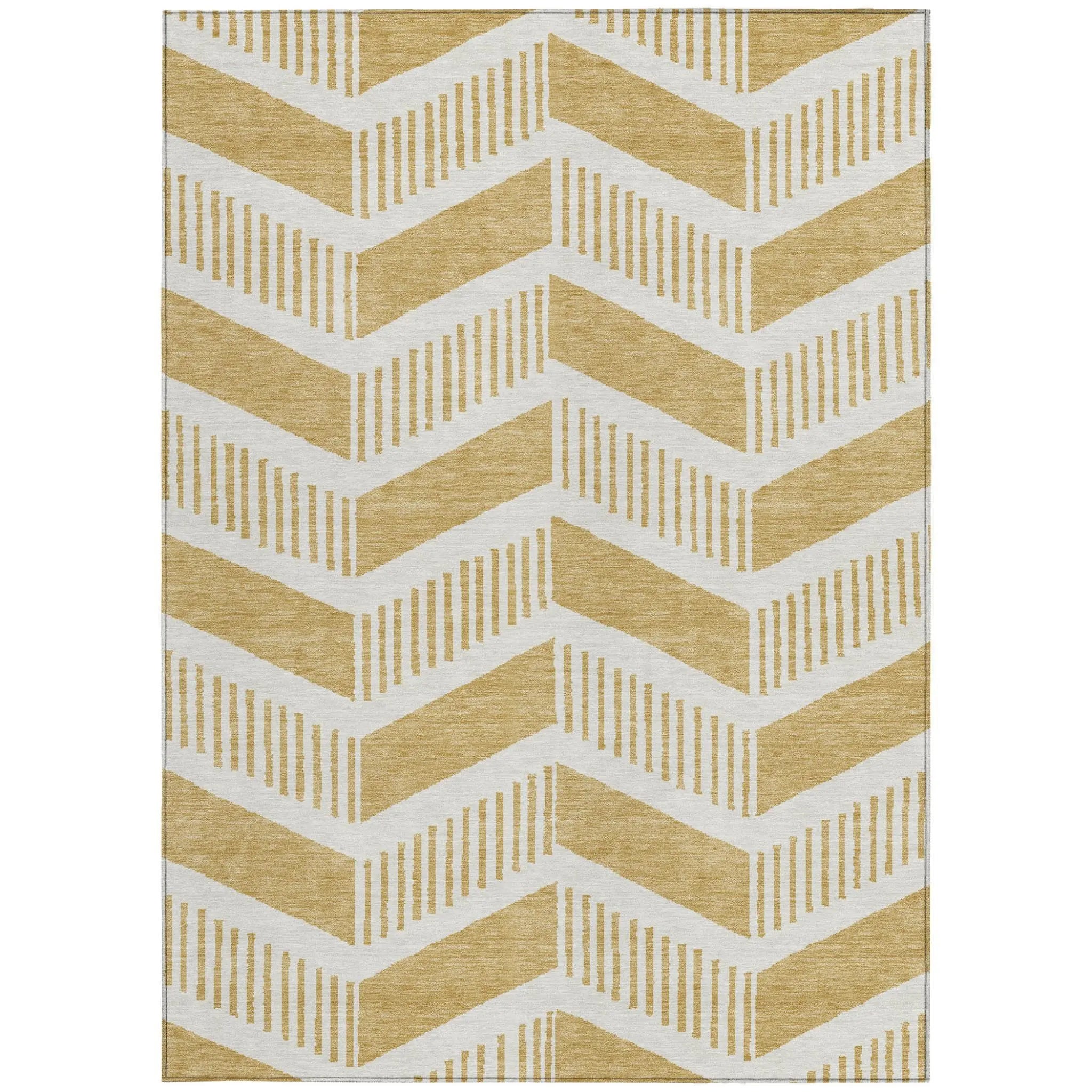 9' X 12' Gold And Linen Geometric Washable Indoor Outdoor Area Rug Homeroots Outdoor