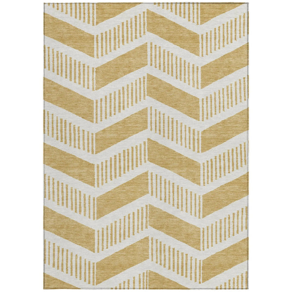 9' X 12' Gold And Linen Geometric Washable Indoor Outdoor Area Rug Homeroots Outdoor