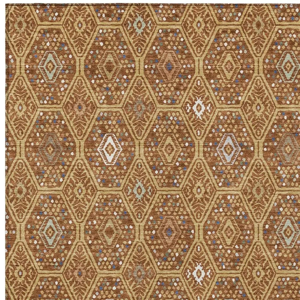 9' X 12' Gold And Orange Geometric Washable Indoor Outdoor Area Rug Homeroots Outdoor