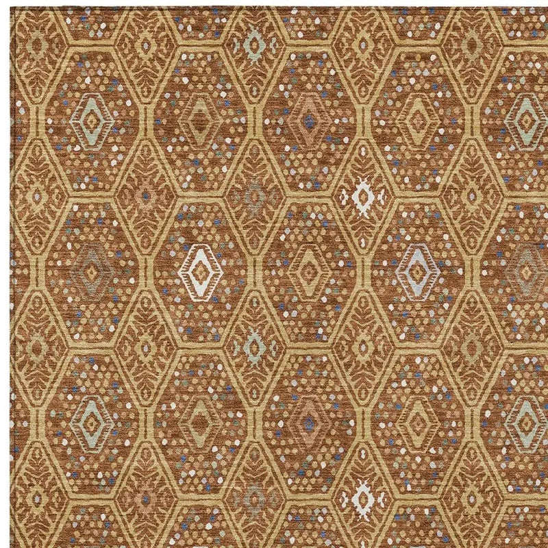 9' X 12' Gold And Orange Geometric Washable Indoor Outdoor Area Rug Homeroots Outdoor