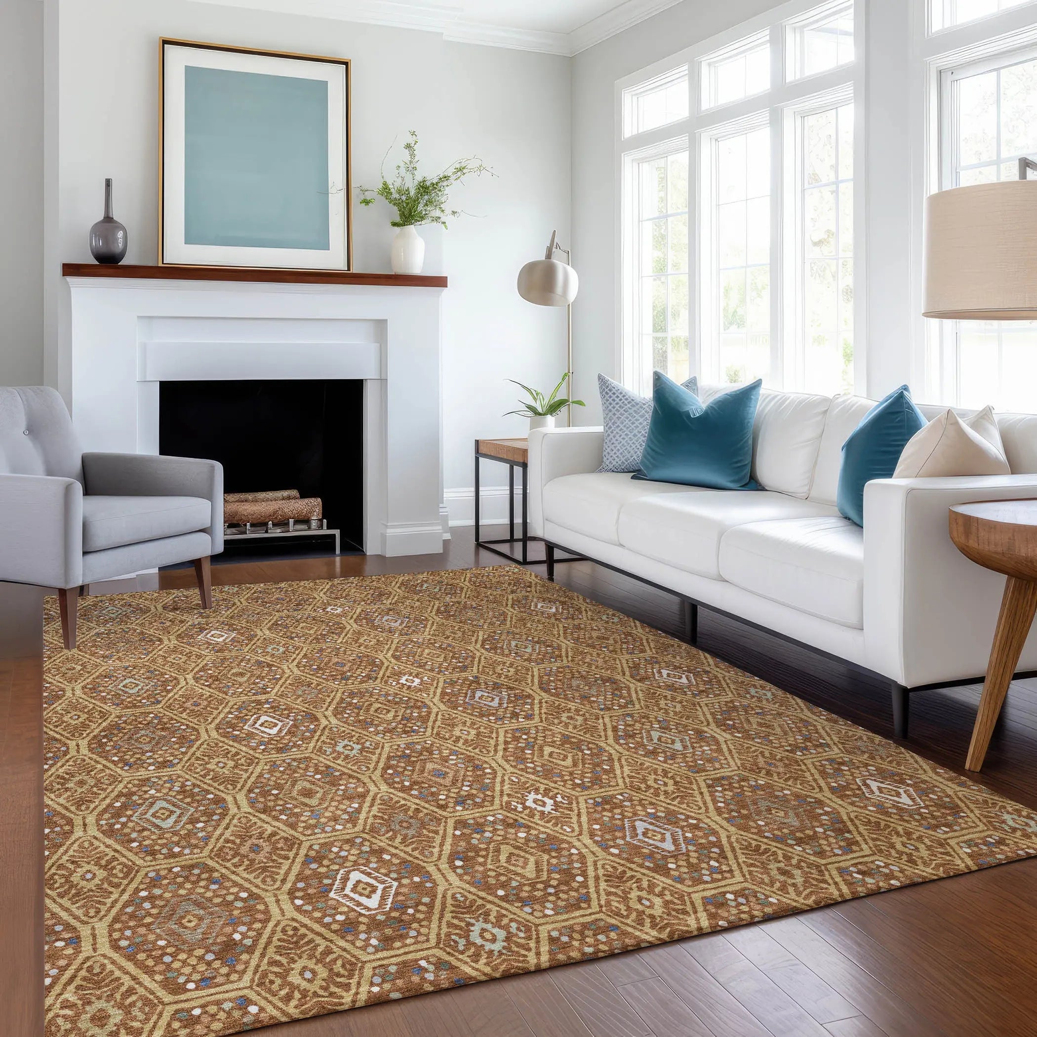 9' X 12' Gold And Orange Geometric Washable Indoor Outdoor Area Rug Homeroots Outdoor