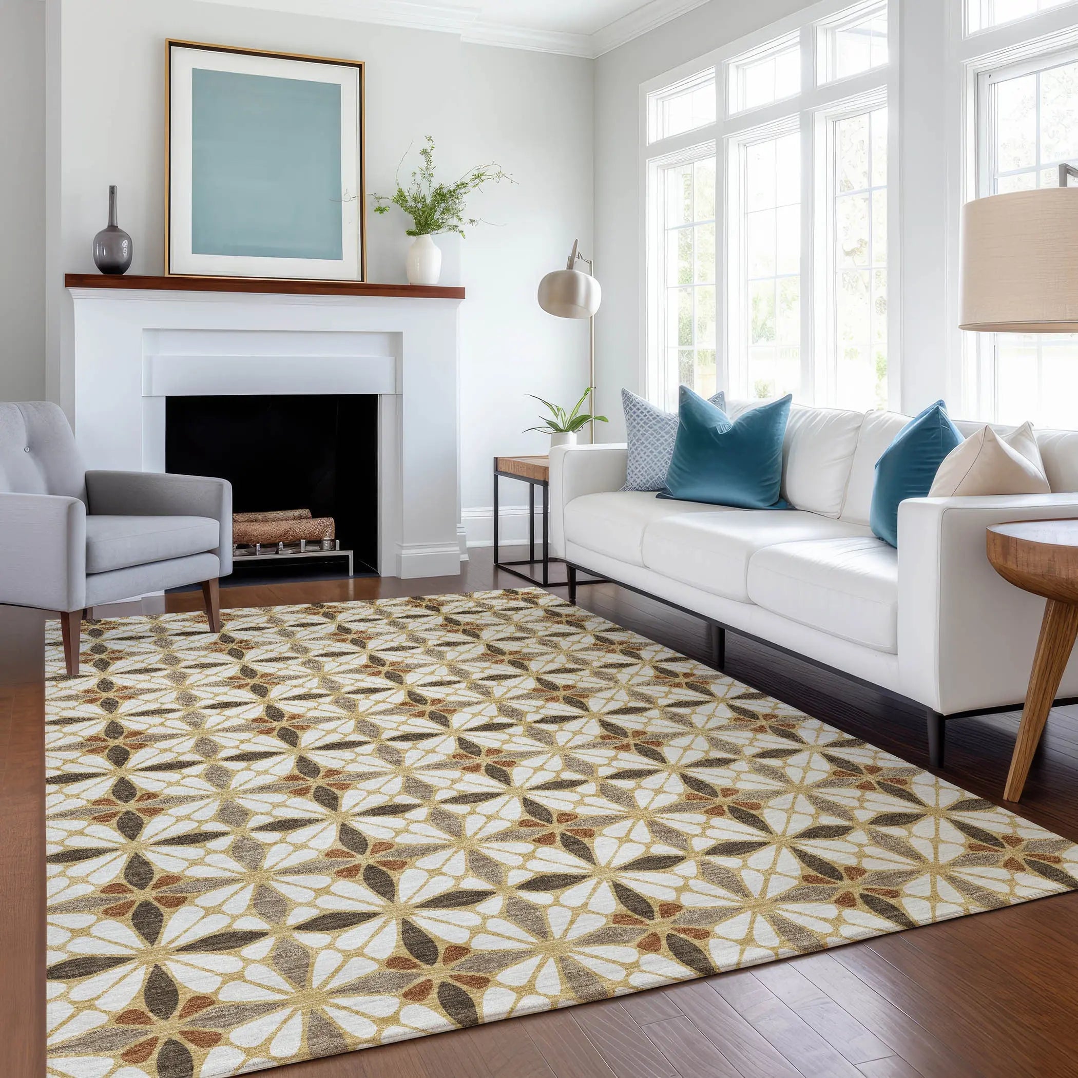 9' X 12' Gold And Orange Geometric Washable Indoor Outdoor Area Rug Homeroots Outdoor
