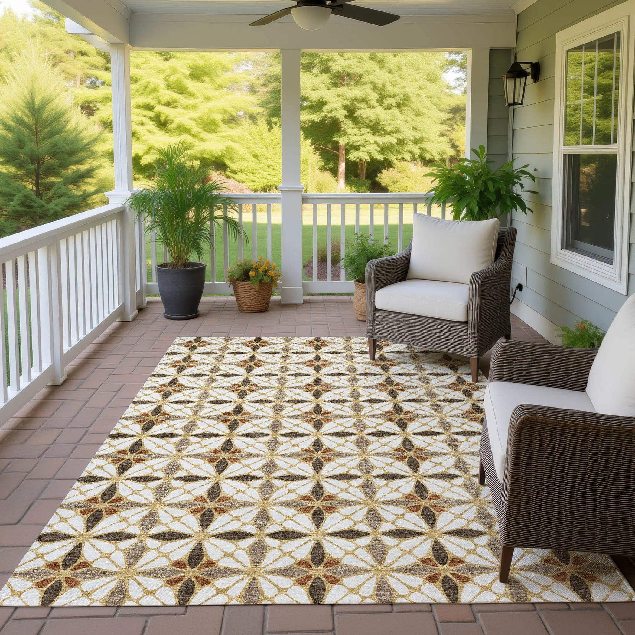 9' X 12' Gold And Orange Geometric Washable Indoor Outdoor Area Rug Homeroots Outdoor