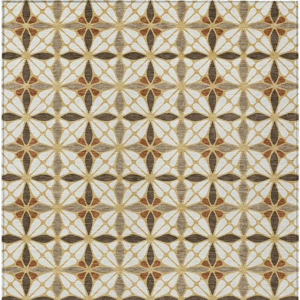 9' X 12' Gold And Orange Geometric Washable Indoor Outdoor Area Rug Homeroots Outdoor