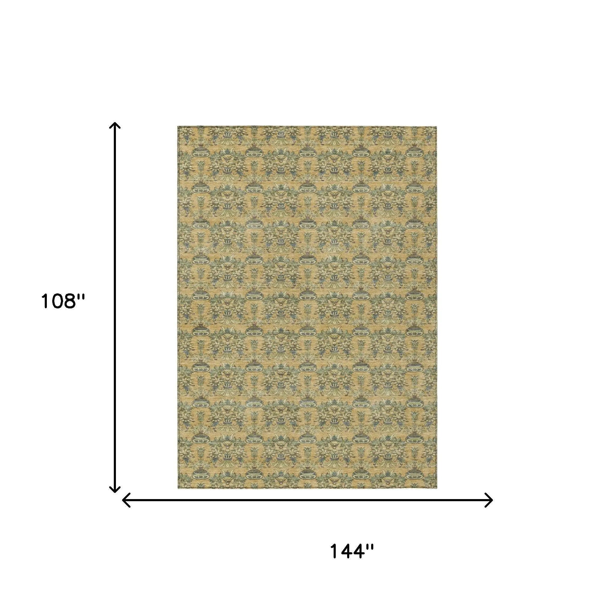 9' X 12' Gold And Silver Floral Washable Indoor Outdoor Area Rug Homeroots Outdoor