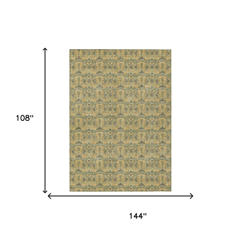 9' X 12' Gold And Silver Floral Washable Indoor Outdoor Area Rug Homeroots Outdoor