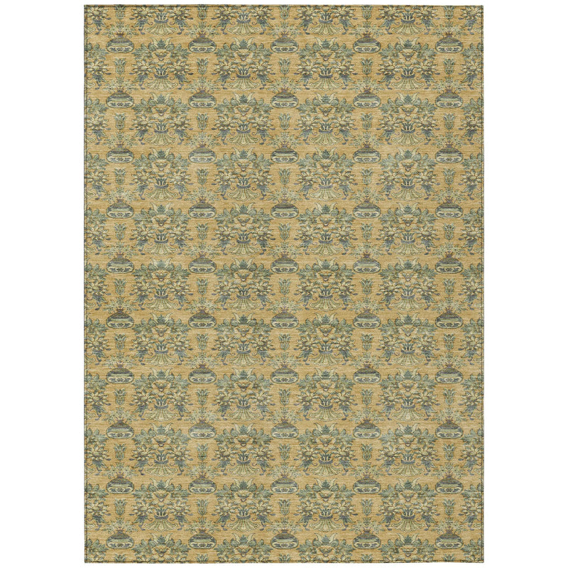 9' X 12' Gold And Silver Floral Washable Indoor Outdoor Area Rug Homeroots Outdoor