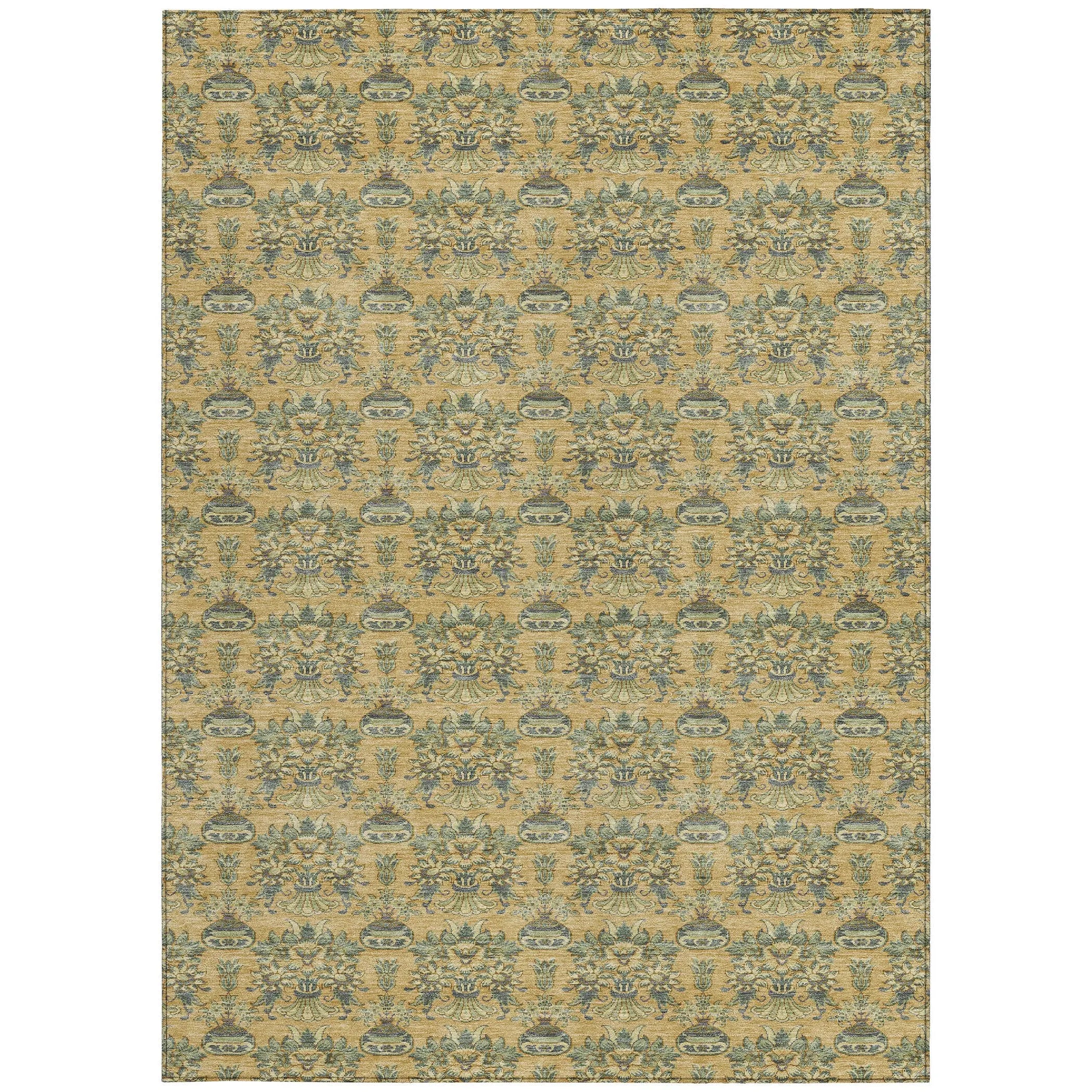 9' X 12' Gold And Silver Floral Washable Indoor Outdoor Area Rug Homeroots Outdoor