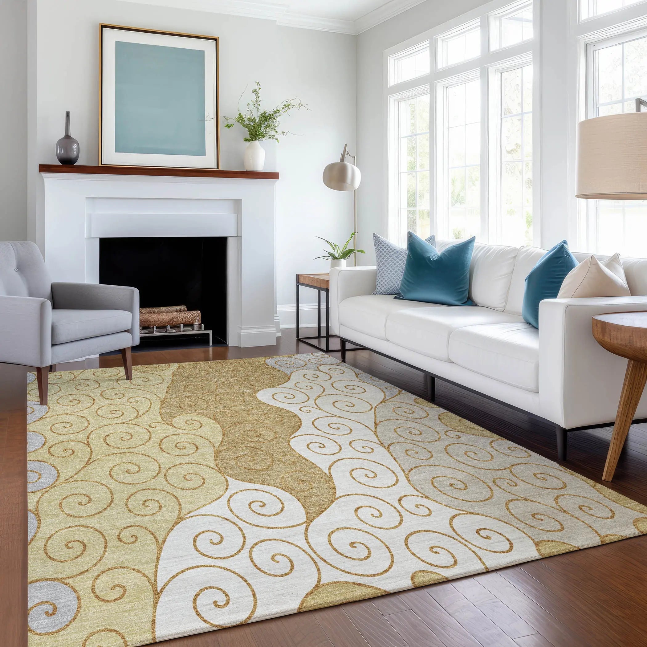 9' X 12' Gold And Wheat Abstract Washable Indoor Outdoor Area Rug Homeroots Outdoor