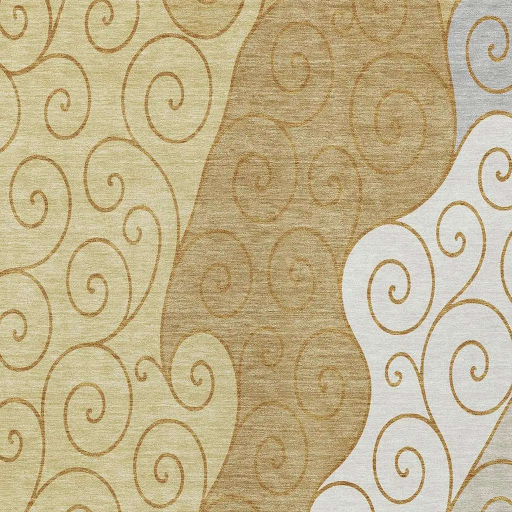 9' X 12' Gold And Wheat Abstract Washable Indoor Outdoor Area Rug Homeroots Outdoor