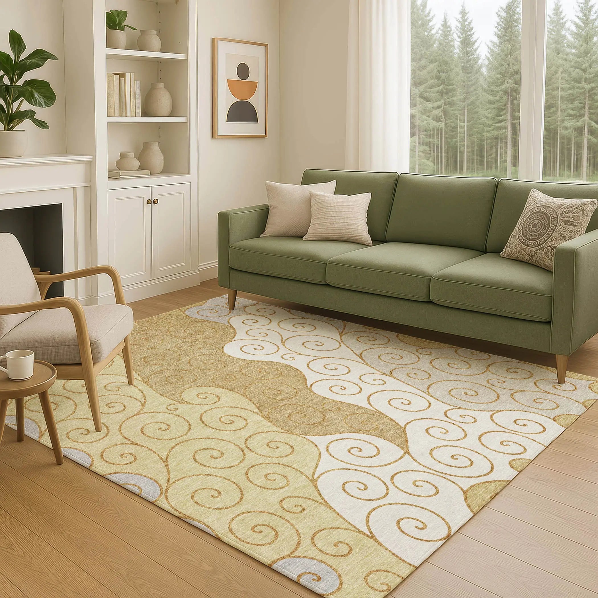 9' X 12' Gold And Wheat Abstract Washable Indoor Outdoor Area Rug Homeroots Outdoor