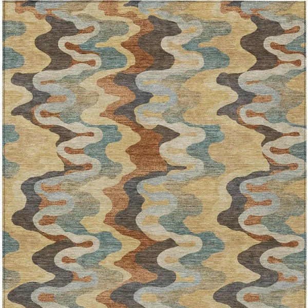 9' X 12' Gold And Wheat Abstract Washable Indoor Outdoor Area Rug Homeroots Outdoor