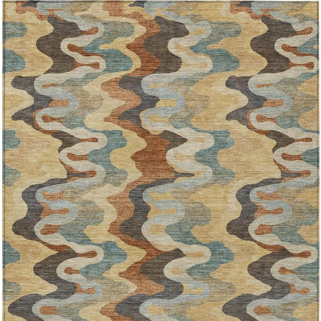 9' X 12' Gold And Wheat Abstract Washable Indoor Outdoor Area Rug Homeroots Outdoor