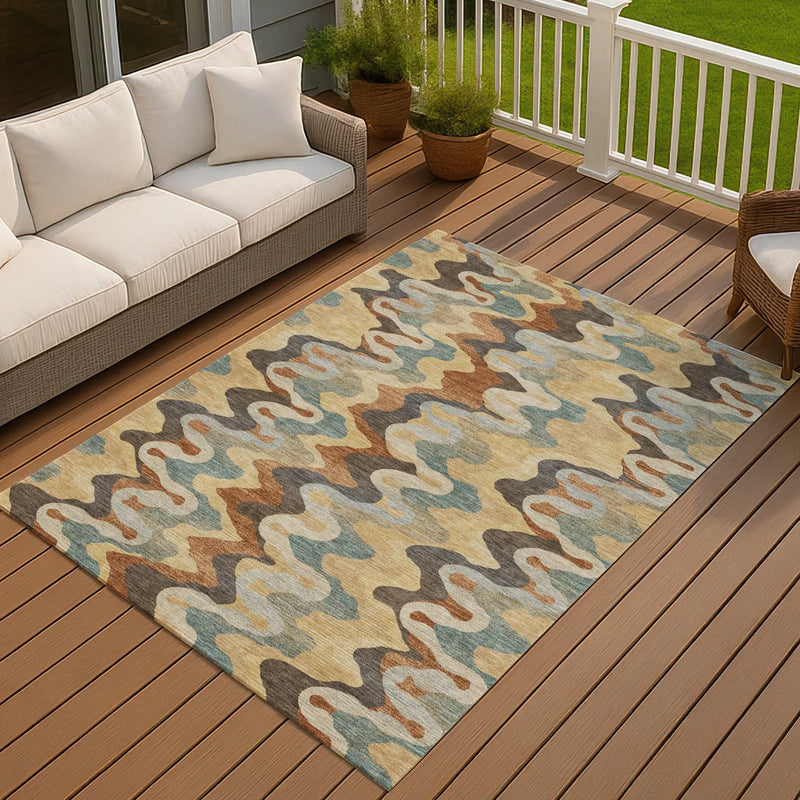 9' X 12' Gold And Wheat Abstract Washable Indoor Outdoor Area Rug Homeroots Outdoor