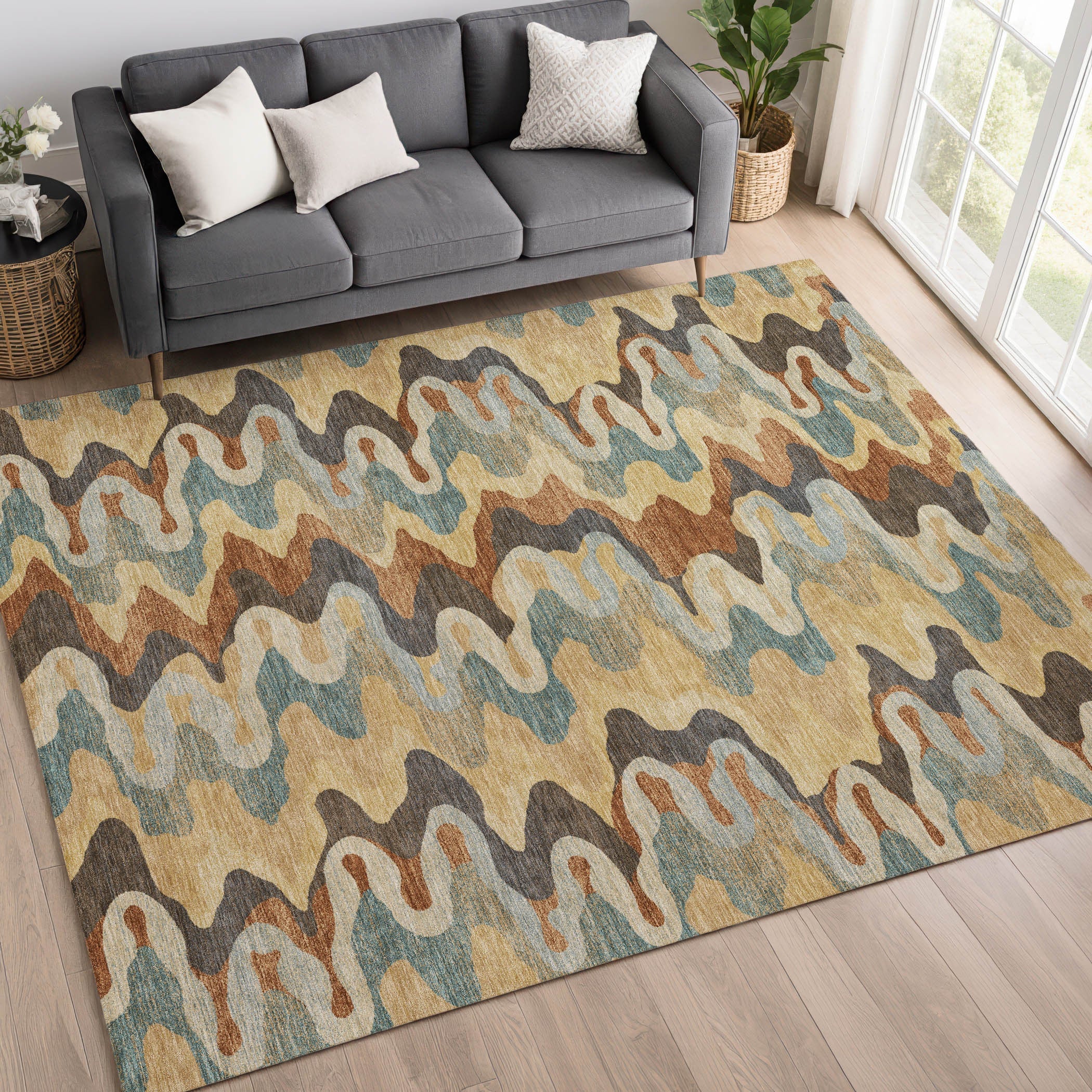 9' X 12' Gold And Wheat Abstract Washable Indoor Outdoor Area Rug Homeroots Outdoor