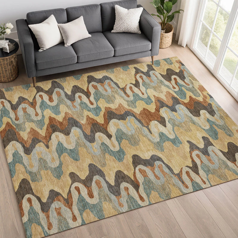 9' X 12' Gold And Wheat Abstract Washable Indoor Outdoor Area Rug Homeroots Outdoor