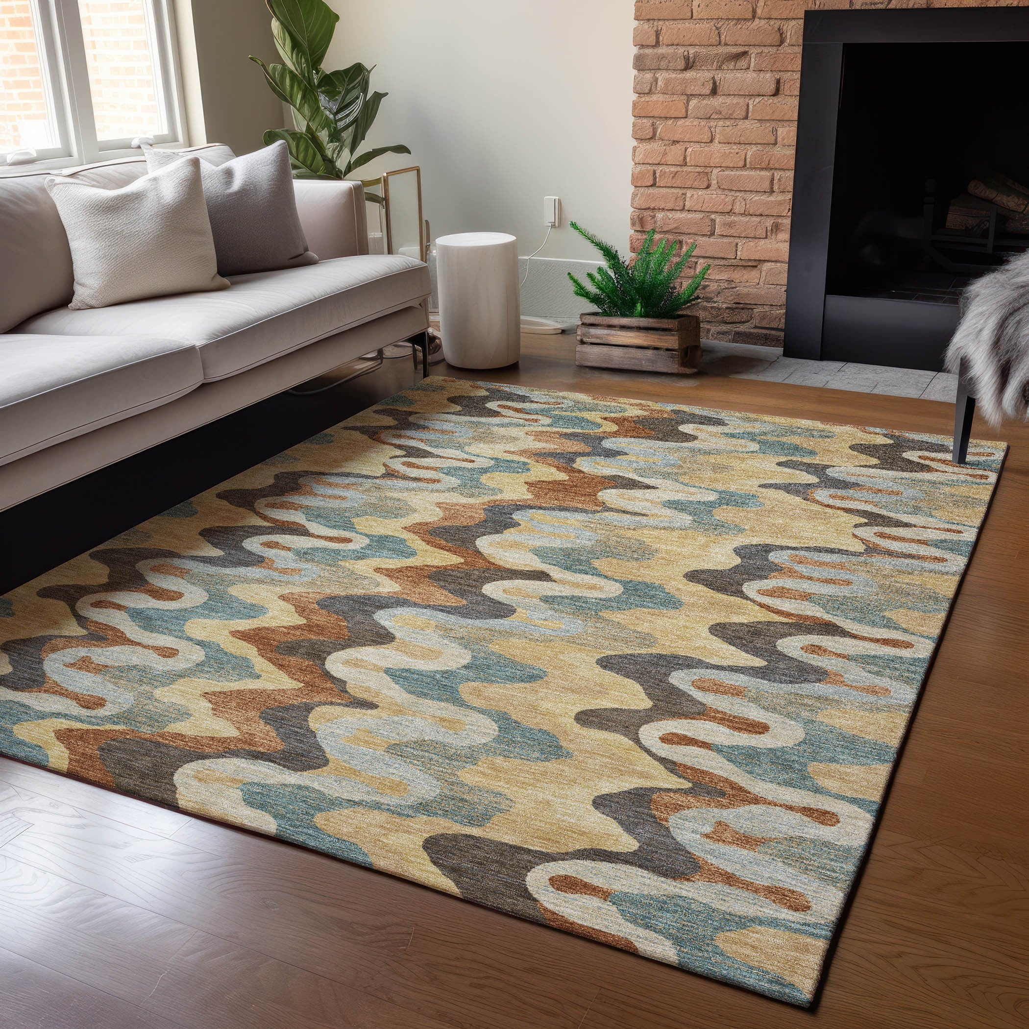 9' X 12' Gold And Wheat Abstract Washable Indoor Outdoor Area Rug Homeroots Outdoor