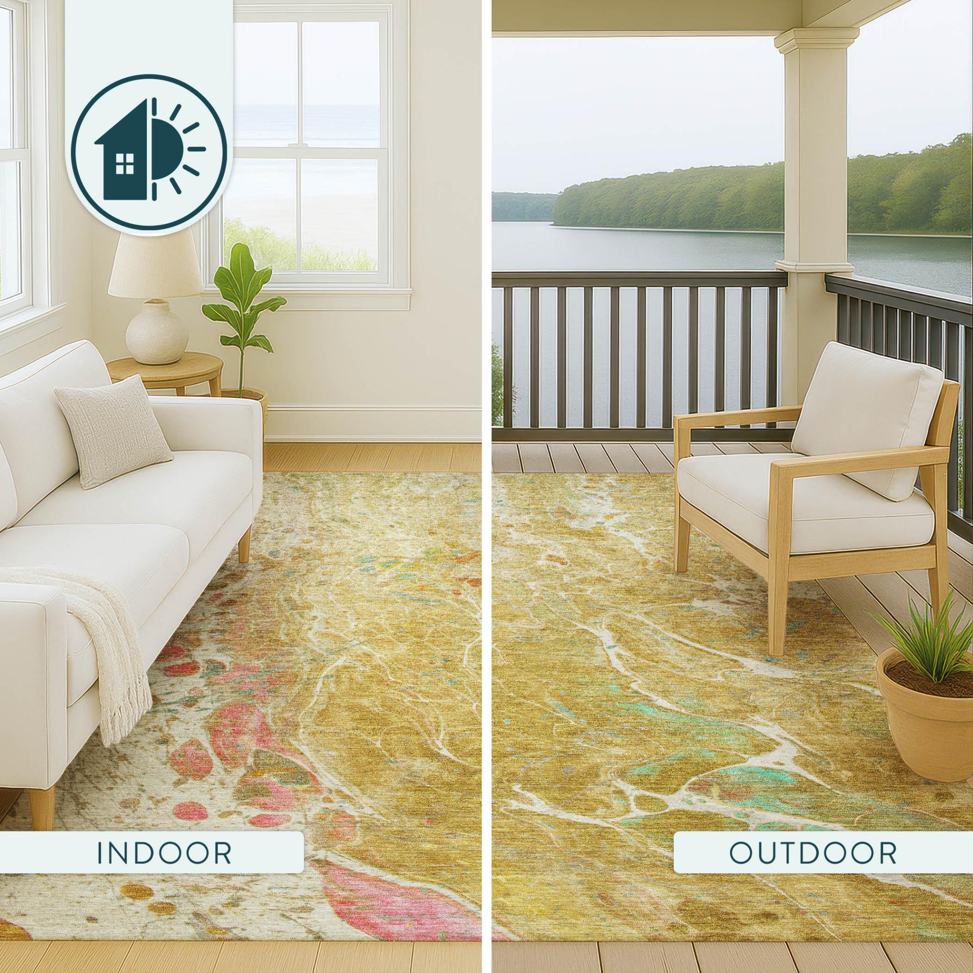 9' X 12' Gold And Wheat Abstract Washable Indoor Outdoor Area Rug Homeroots Outdoor