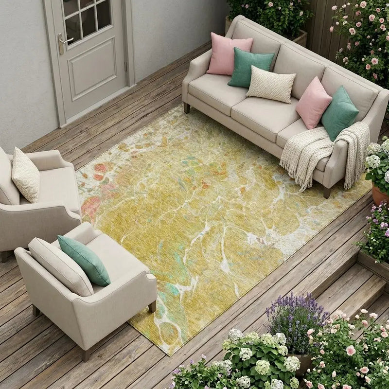 9' X 12' Gold And Wheat Abstract Washable Indoor Outdoor Area Rug Homeroots Outdoor