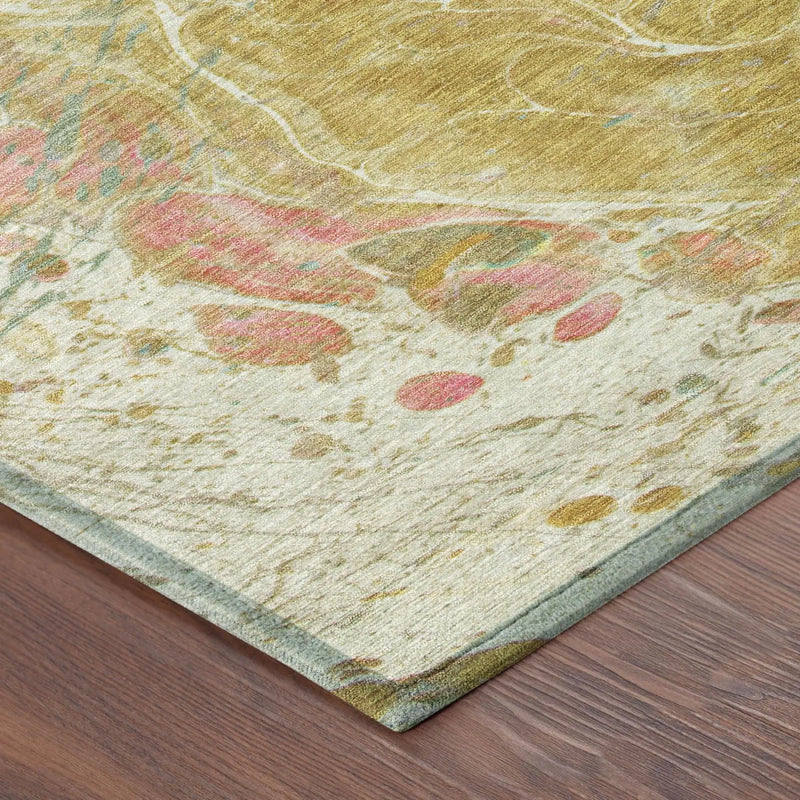 9' X 12' Gold And Wheat Abstract Washable Indoor Outdoor Area Rug Homeroots Outdoor